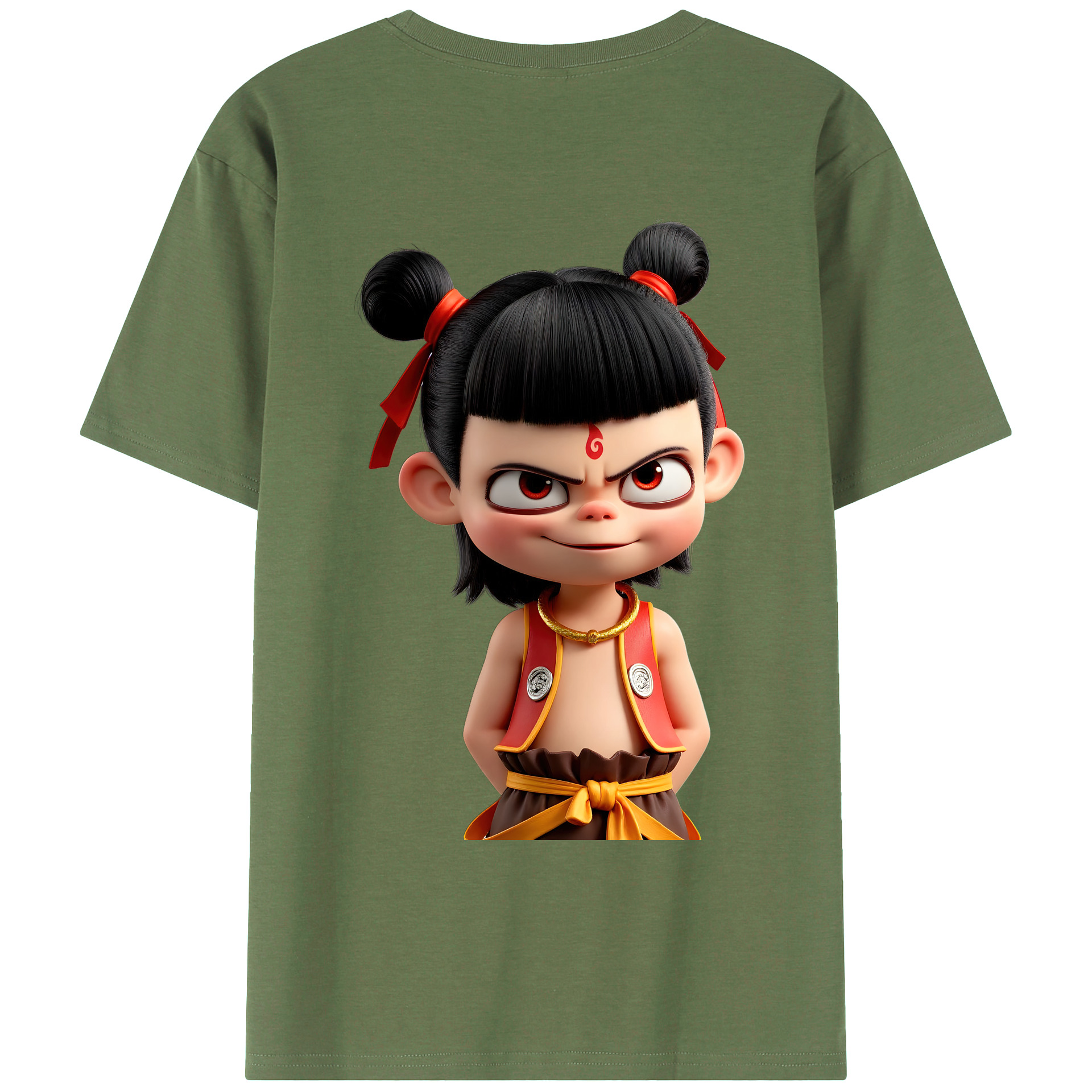 （画像用） Ne Zha 2 ナタ 魔童の大暴れ 綿100％ メンズ半袖Tシャツ（バックプリント） 通気性